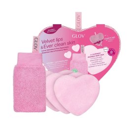 Velvet Lips & Ever Clear Skin zestaw rękawica do peelingu ust + wielorazowe płatki kosmetyczne w kształcie serca Glov